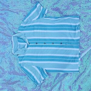 Double Zero Striped Women's Top, Mint and Cream Button Down Blouse Medium!